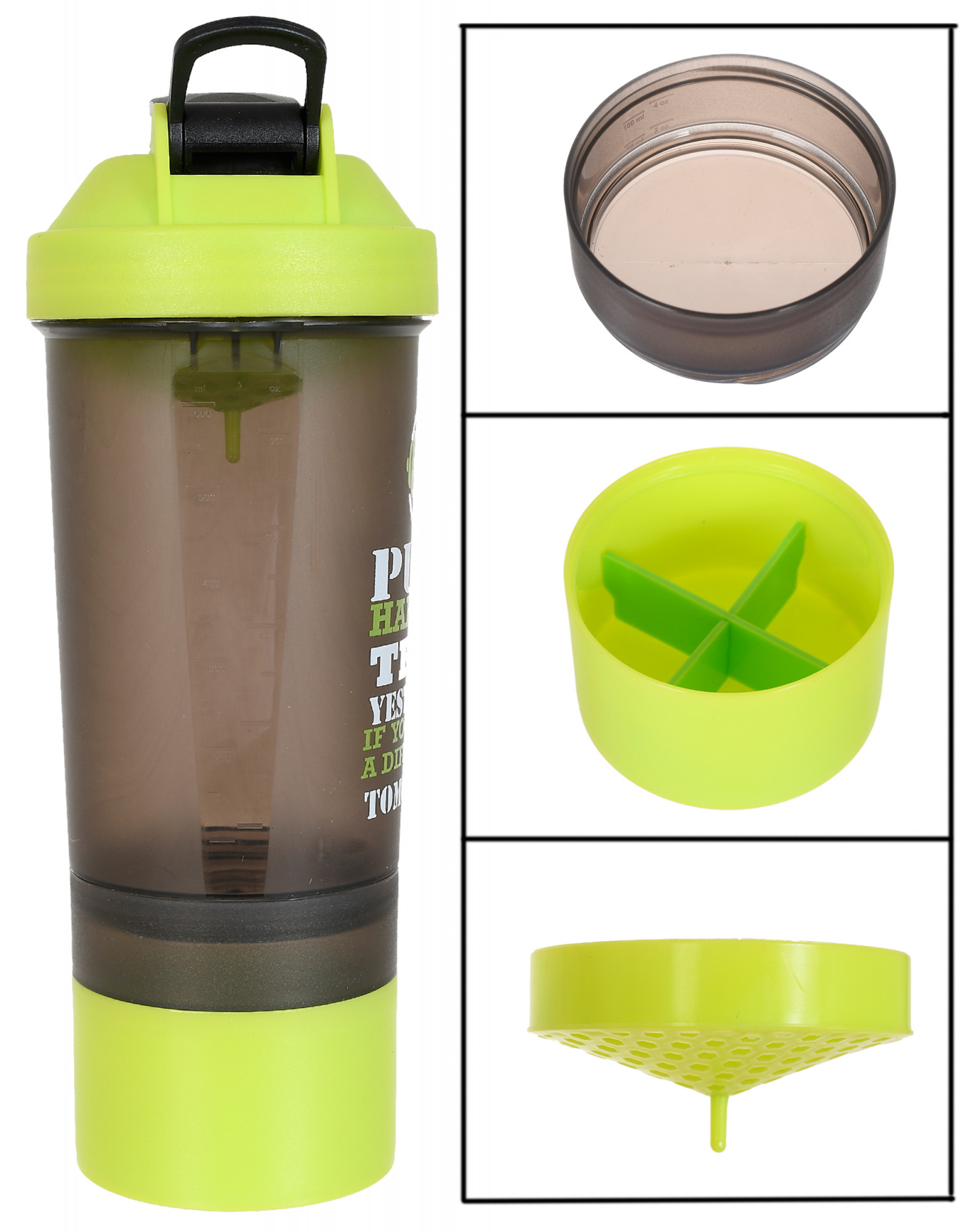 Kuber Industries Classic Shaker Bottle Perfect for Protein Shakes and Pre Workout with Pill Organizer and Storage for Protein Powder (Green)