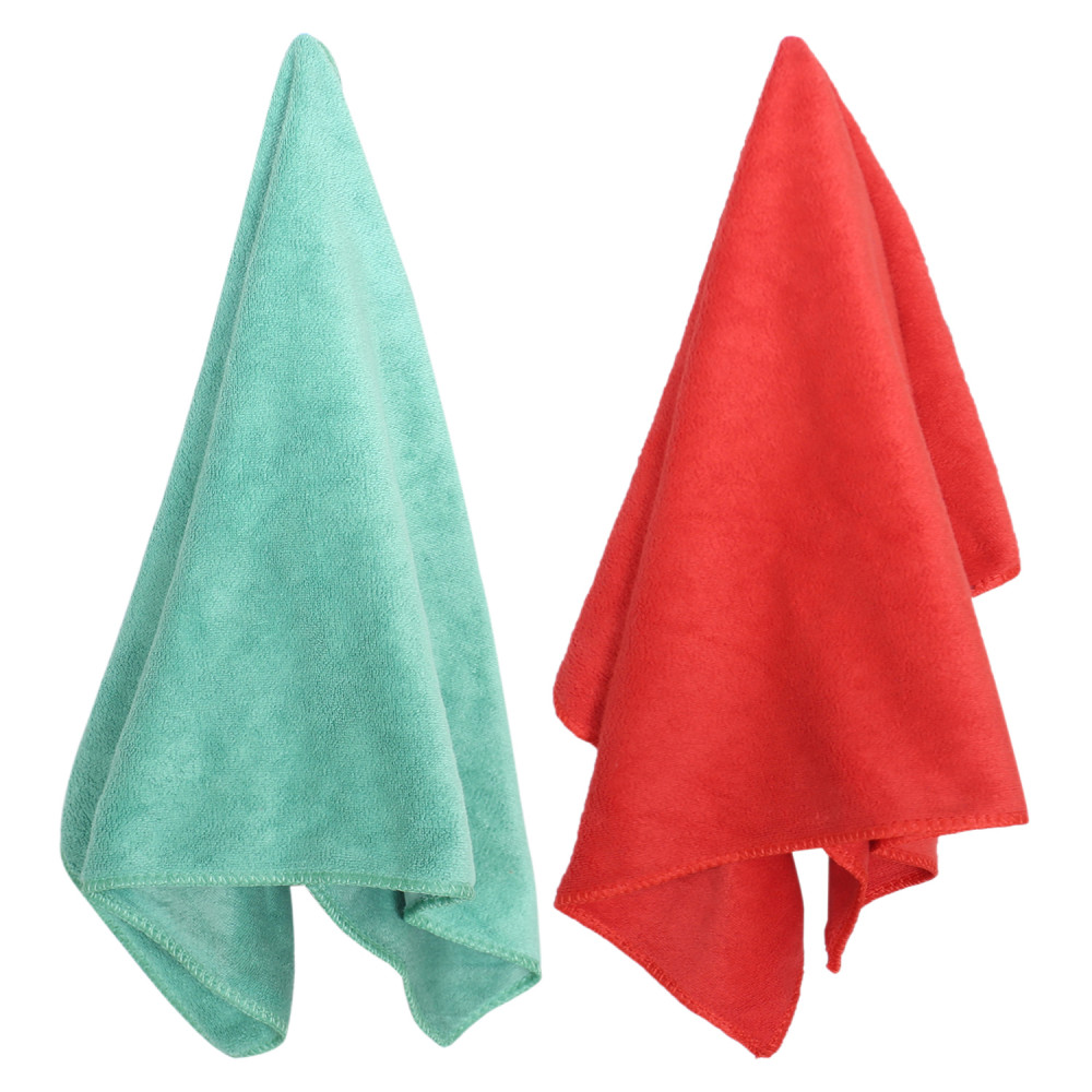 Kuber Industries Cleaning Cloths|Microfiber Highly Absorbent Wash Towels for Kitchen,Car,Window,24 x 16 Inch,Pack of 2 (Green &amp; Red)