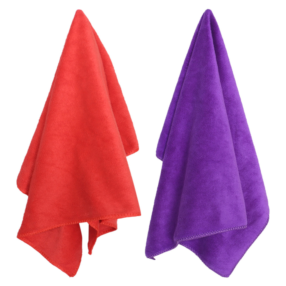 Kuber Industries Cleaning Cloths|Microfiber Highly Absorbent Wash Towels for Kitchen,Car,Window,24 x 16 Inch,Pack of 2 (Red &amp; Purple)