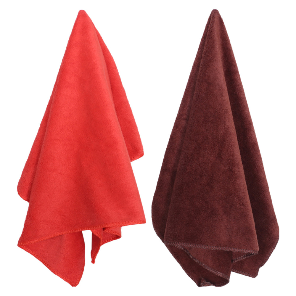 Kuber Industries Cleaning Cloths|Microfiber Highly Absorbent Wash Towels for Kitchen,Car,Window,24 x 16 Inch,Pack of 2 (Red &amp; Brown)