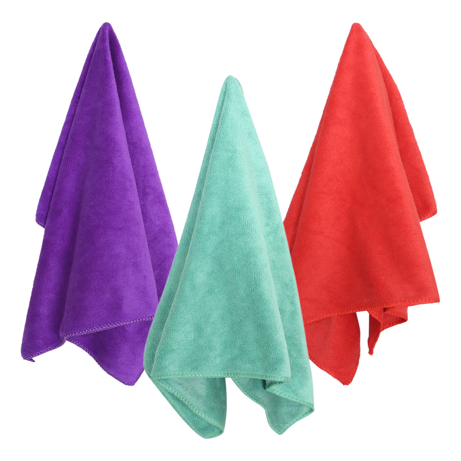 Kuber Industries Cleaning Cloths|Microfiber Highly Absorbent Wash Towels for Kitchen,Car,Window,24 x 16 Inch,Pack of 3 (Green,Red & Purple)