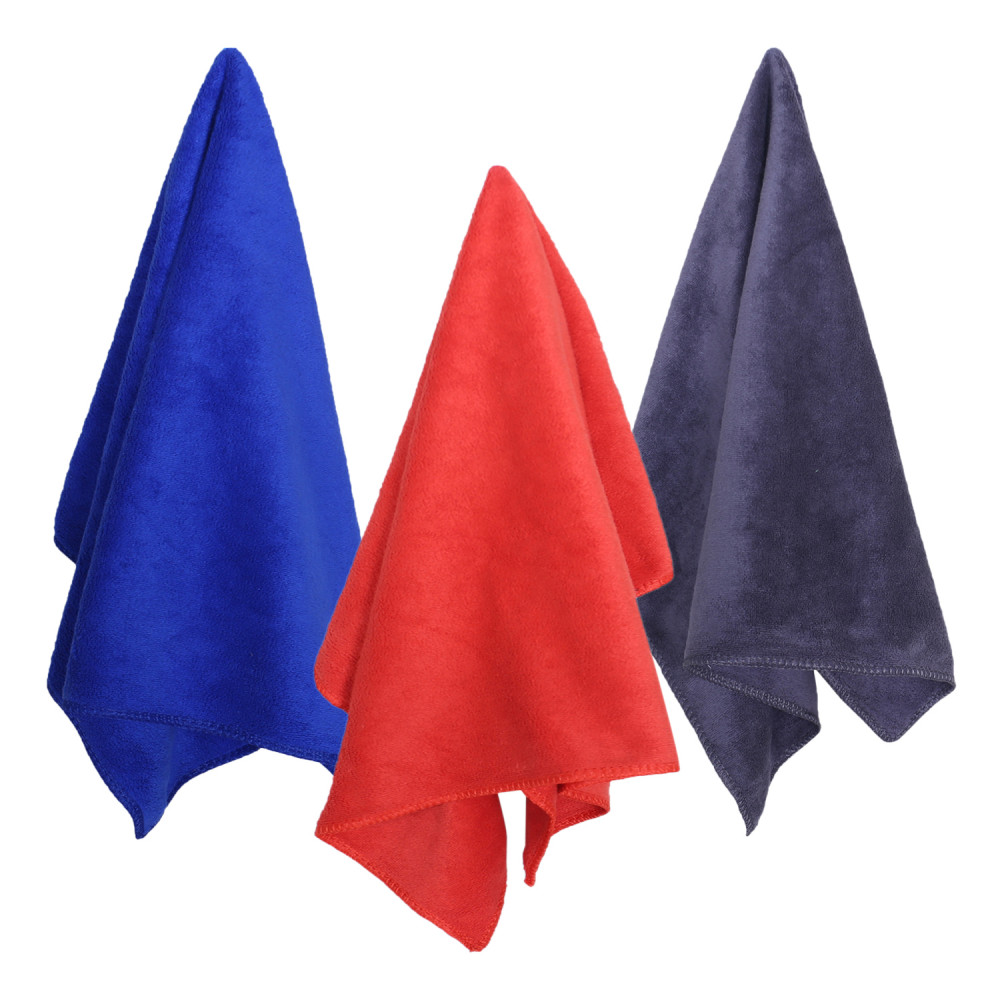 Kuber Industries Cleaning Cloths|Microfiber Highly Absorbent Wash Towels for Kitchen,Car,Window,24 x 16 Inch,Pack of 3 (Red,Blue &amp; Gray)