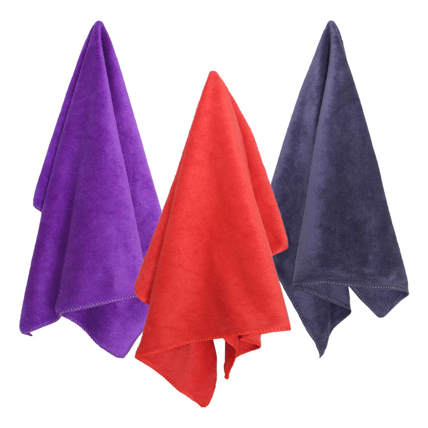 Kuber Industries Cleaning Cloths|Microfiber Highly Absorbent Wash Towels for Kitchen,Car,Window,24 x 16 Inch,Pack of 3 (Red,Gray & Purple)