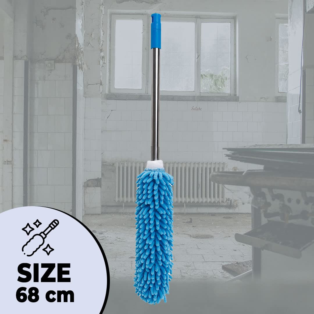 Kuber Industries Cleaning Duster for Ceiling Fan with Long Rod | Washable & Reusable | Dusting Brush for Home Cleaning | Dust Cleaner | Microfiber Duster for Home Cleaning | 64cm Long (Blue)