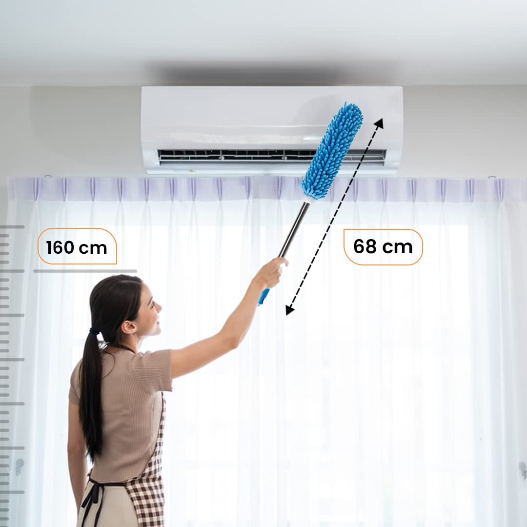 Kuber Industries Cleaning Duster for Ceiling Fan with Long Rod | Washable & Reusable | Dusting Brush for Home Cleaning | Dust Cleaner | Microfiber Duster for Home Cleaning | 64cm Long (Blue)