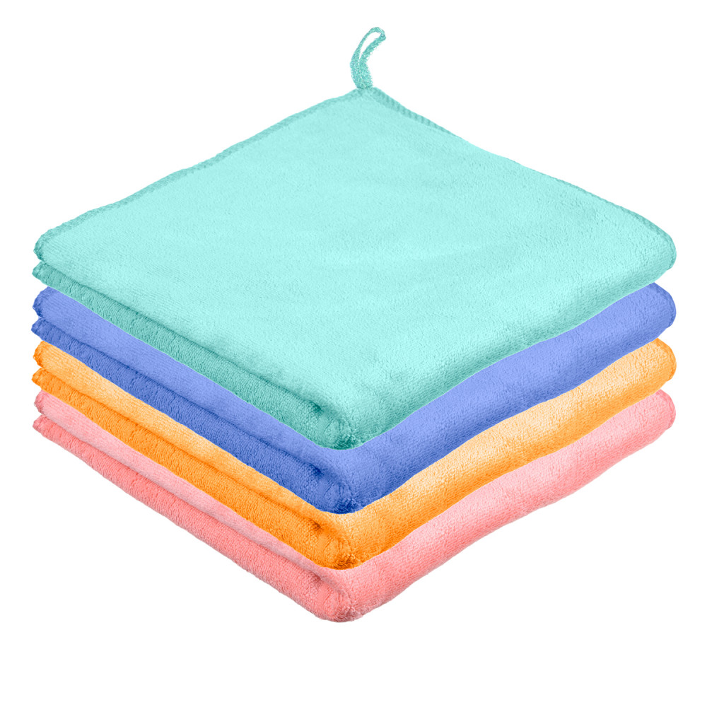 Kuber Industries Cleaning Towel | Reusable Cleaning Cloths for Kitchen | Duster Towel for Home Cleaning | 350 GSM Cleaning Cloth Towel with Hanging Loop | 40x40 | Pack of 4 | Multi