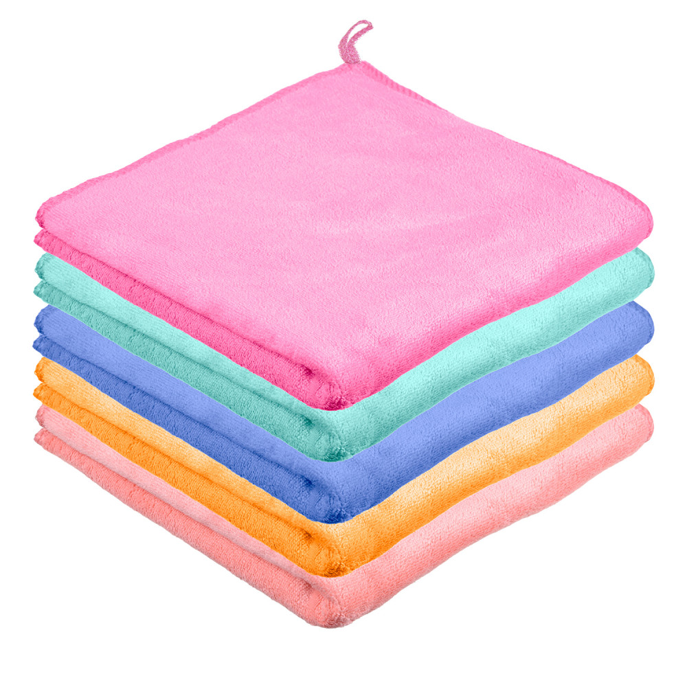 Kuber Industries Cleaning Towel | Reusable Cleaning Cloths for Kitchen | Duster Towel for Home Cleaning | 350 GSM Cleaning Cloth Towel with Hanging Loop | 40x40 | Pack of 5 | Multi
