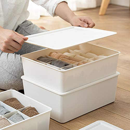 Kuber Industries Cloth Storage Box 10 Compartment with Lid|Wardrobe Organizer For clothes (White)