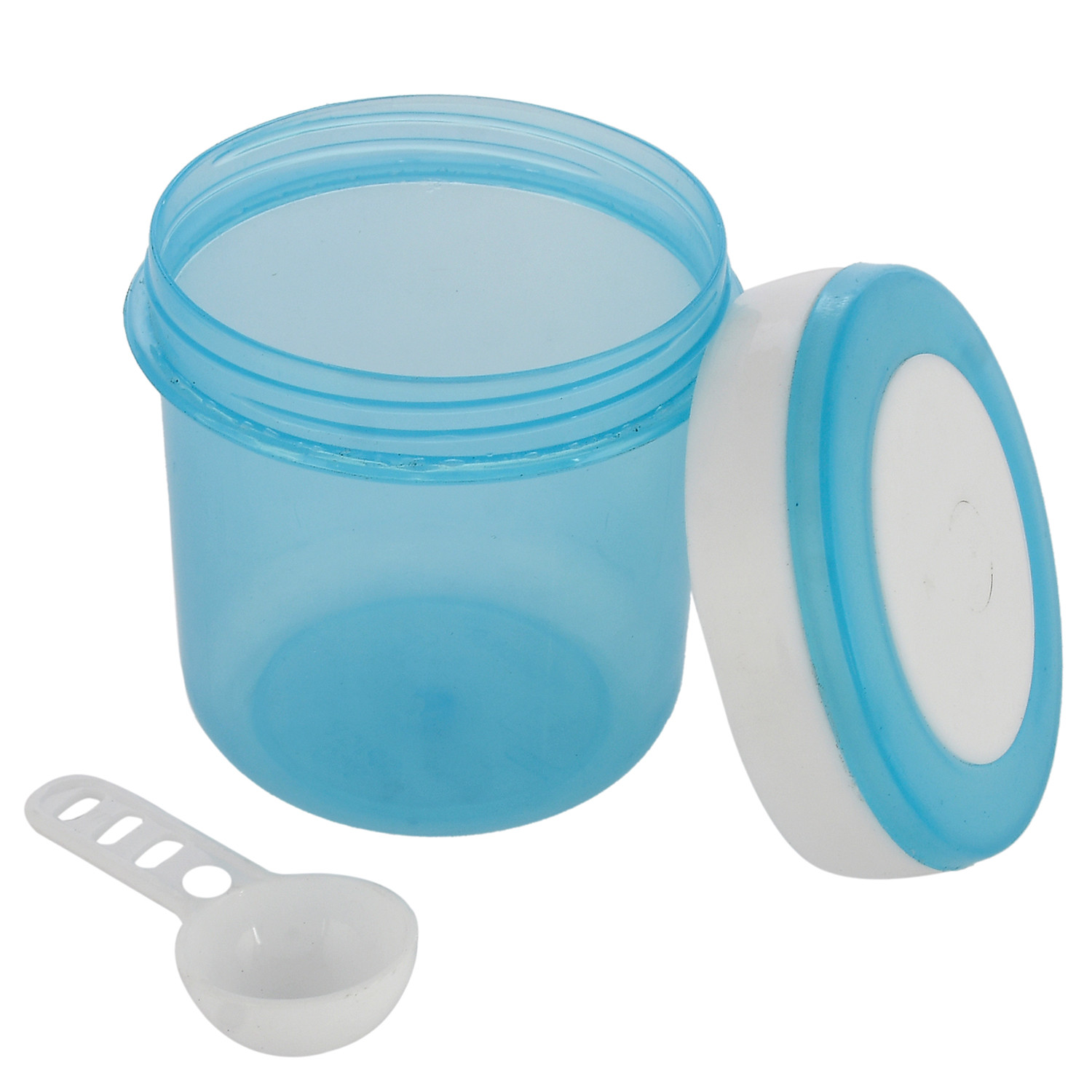 Kuber Industries Containers Set for Kitchen|BPA-Free Plastic 350 ML Storage Containers Set With Spoon for Kitchen(Sky Blue)