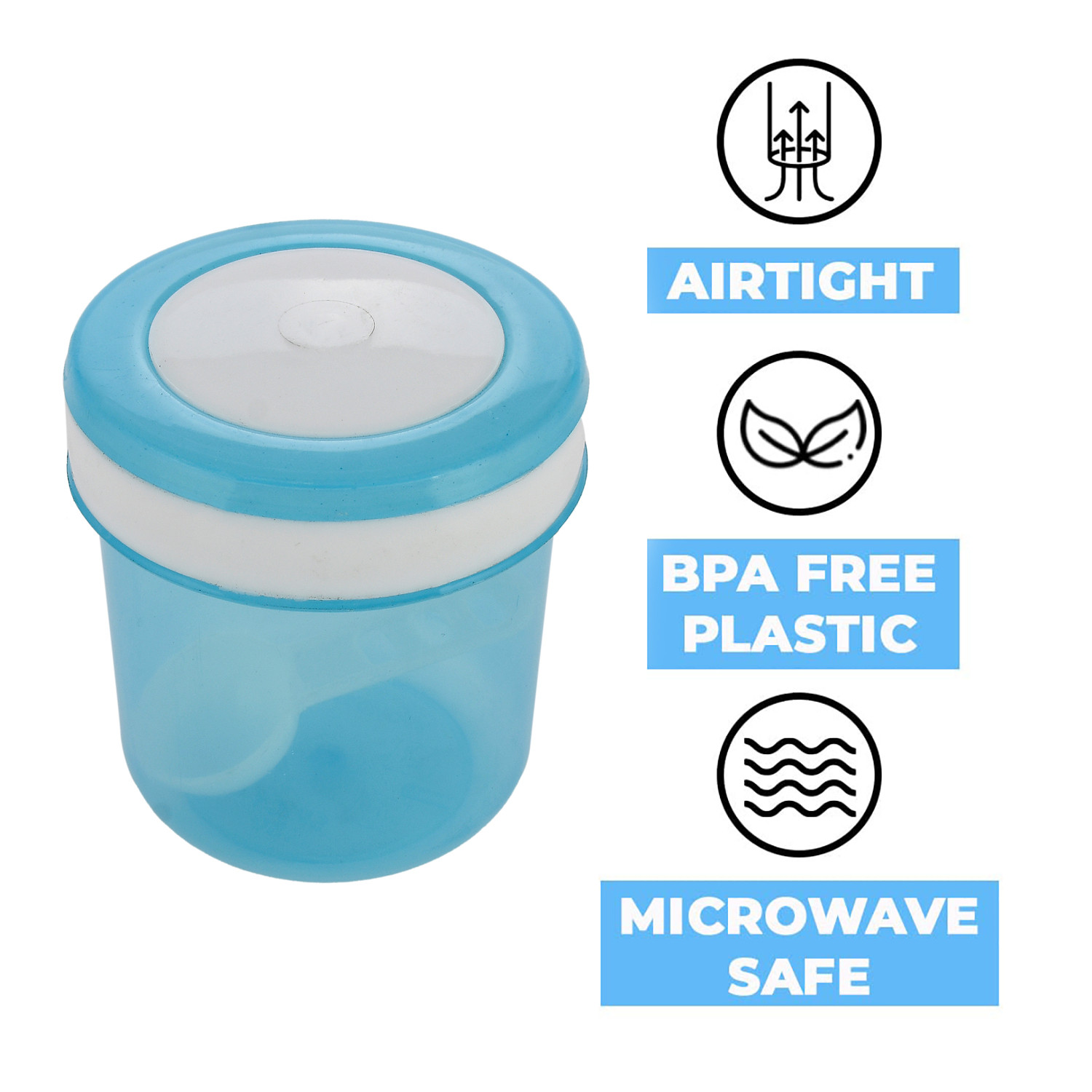 Kuber Industries Containers Set for Kitchen|BPA-Free Plastic 350 ML Storage Containers Set With Spoon for Kitchen(Sky Blue)
