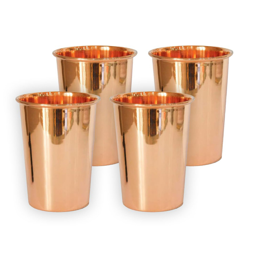 Kuber Industries Copper Drinking Serving Water Glasses Serveware Glass Tumbler (2 Pcs,Height-9 cm, Dia- 6 cm, 300 ml Each)