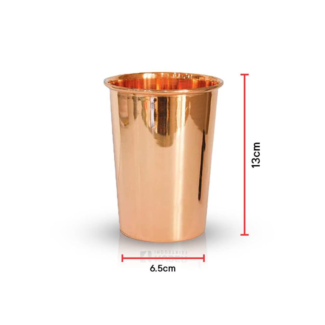 Kuber Industries Copper Drinking Serving Water Glasses Serveware Glass Tumbler (2 Pcs,Height-9 cm, Dia- 6 cm, 300 ml Each)