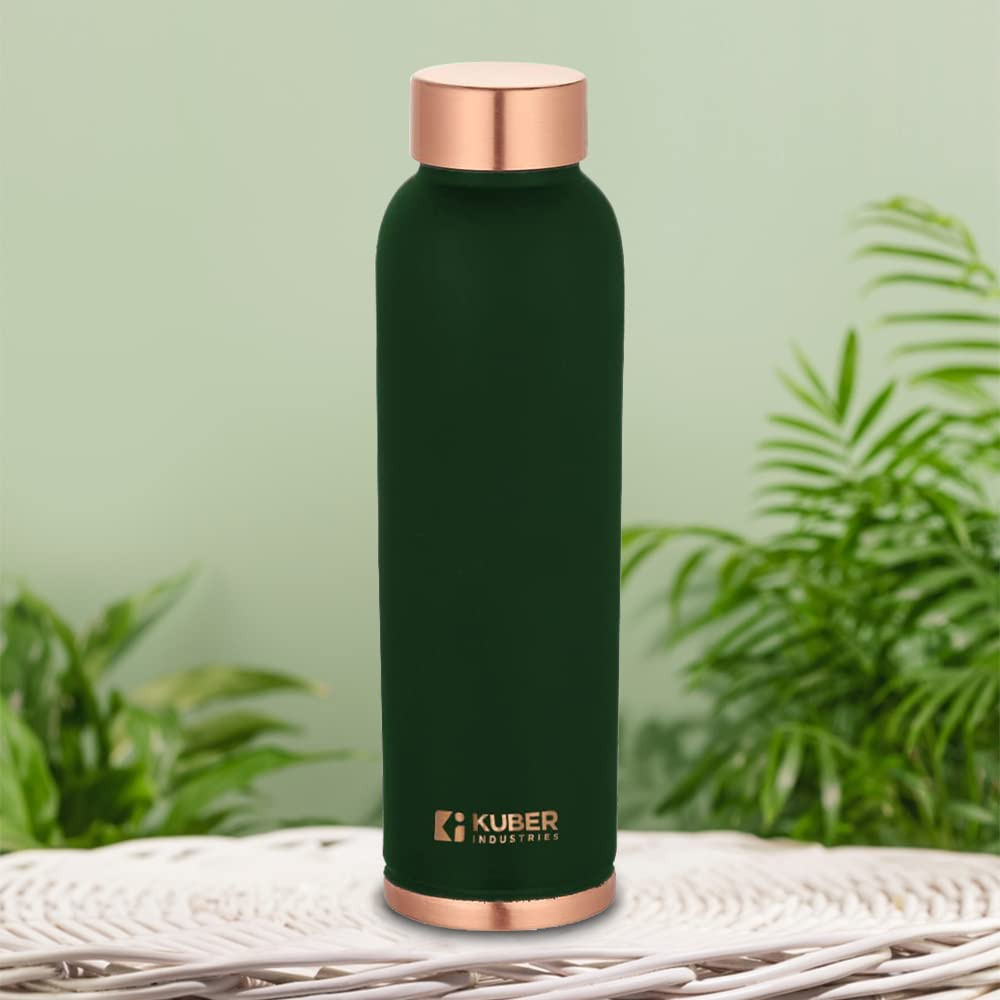 Kuber Industries Copper Water Bottle | BPA Free, Non Toxic | Leakproof, Durable &amp; Lightweight | With Added Health Benefits of Copper | Ergonomic Design &amp; Easy to Clean | Green | 950 ML (Pack of 1)