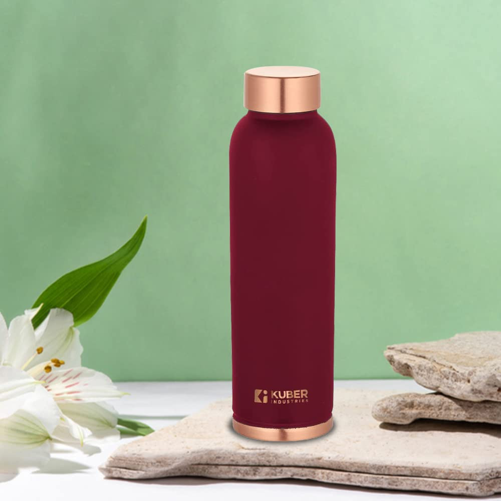 Kuber Industries Copper Water Bottle | BPA Free, Non Toxic | Leakproof, Durable &amp; Lightweight | With Added Health Benefits of Copper | Ergonomic Design &amp; Easy to Clean | Maroon | 950 ML (Pack of 1)