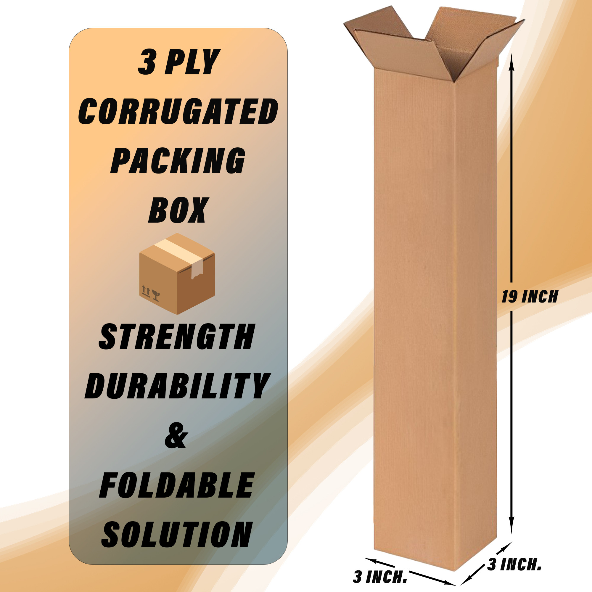 Kuber Industries Corrugated Box | 3 Ply Corrugated Packing Box | Corrugated for Shipping | Corrugated for Courier & Goods Transportation | L 3 x W 3 x H 19 Inch| Brown