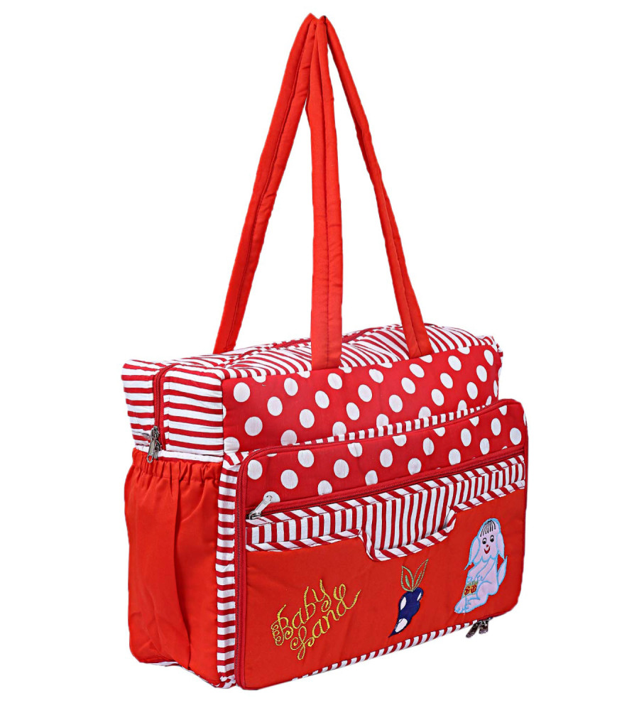 Kuber Industries Cotton Multiuses Dot Print Mothers Bag/Diapers Bags With Handle For Traveling &amp; Storing (Red)
