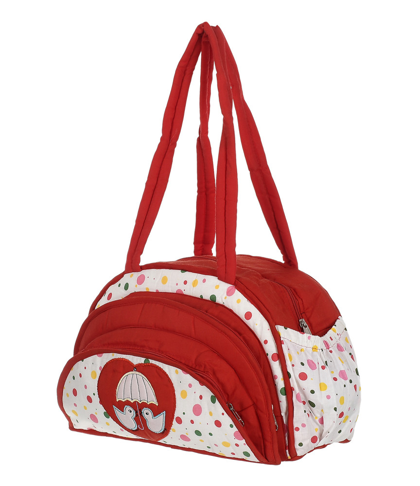 Kuber Industries Cotton Multiuses Dot Print Mothers Bag/Diapers Bags With Handle For Traveling &amp; Storing (Red &amp; White)