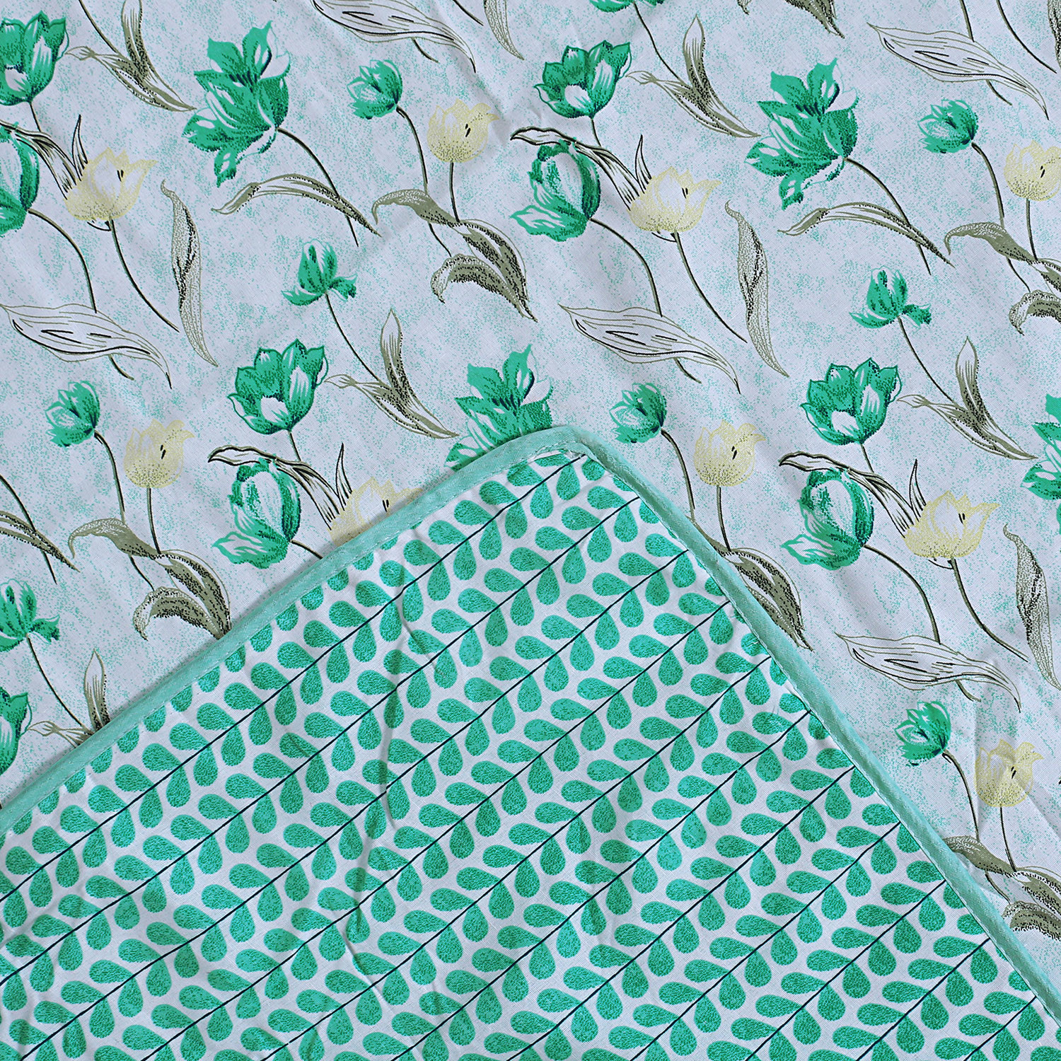 Kuber Industries Cotton Soft Lightweight Floral Design Reversible Single Bed Dohar | Blanket | AC Quilt for Home & Travel (Green)