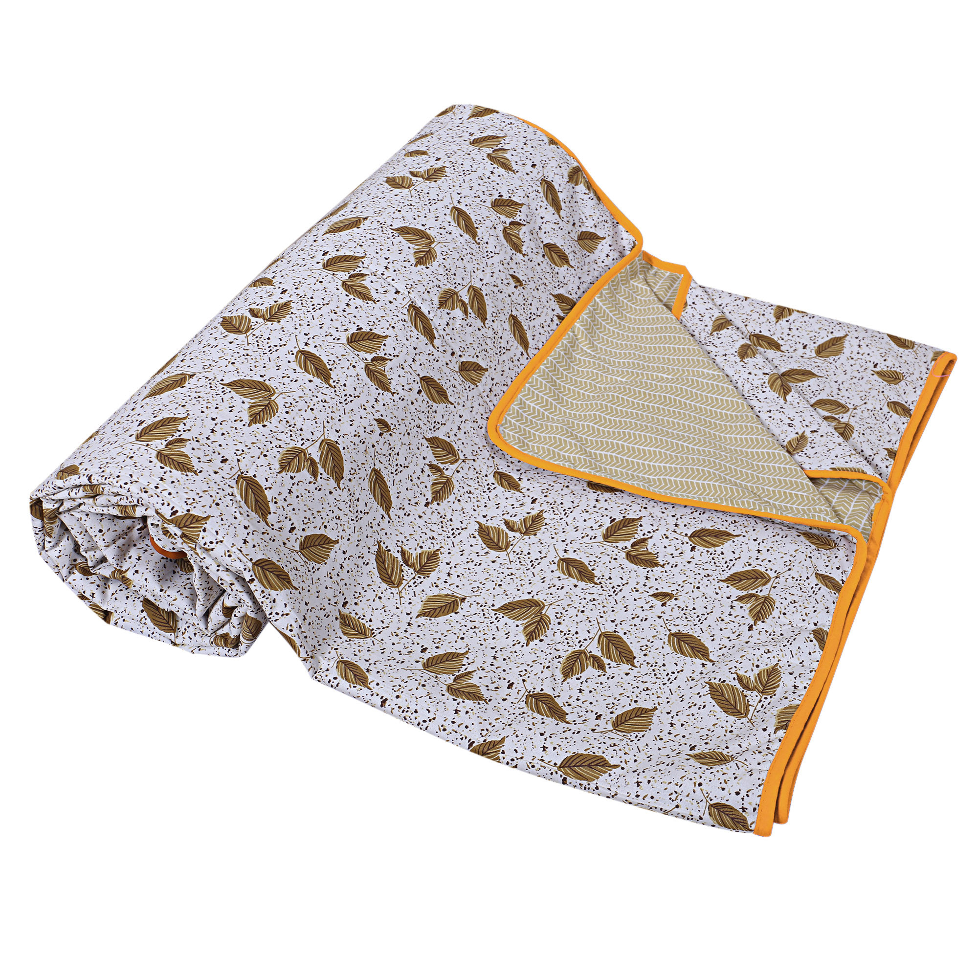 Kuber Industries Cotton Soft Lightweight Leaves Design Reversible Single Bed Dohar | Blanket | AC Quilt for Home & Travel (Yellow)