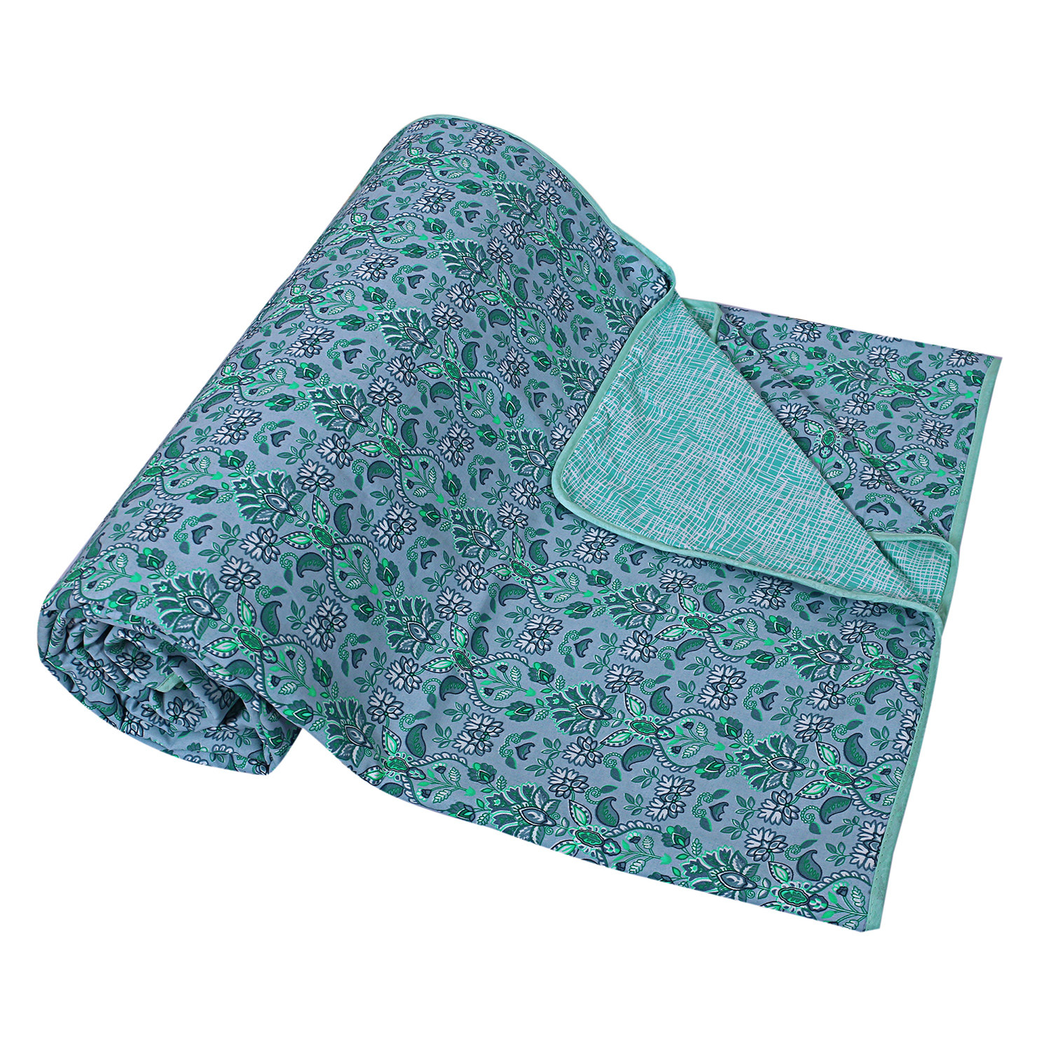Kuber Industries Cotton Soft Lightweight Paisley Design Reversible Single Bed Dohar | Blanket | AC Quilt for Home & Travel (Green)