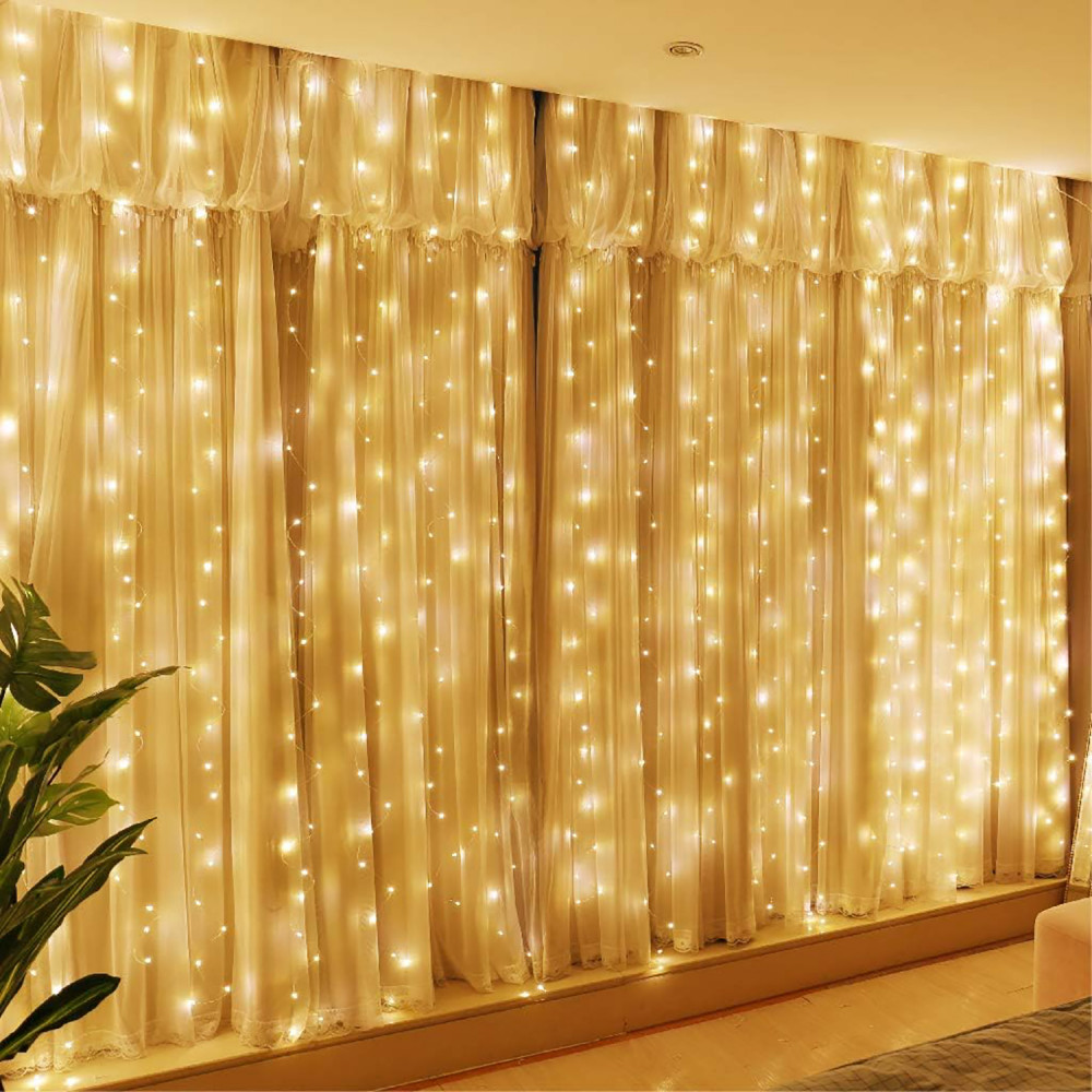 Kuber Industries Curtain Lights with 300 LED | 10 Strings Jharna Lights for Diwali | Christmas | Home Decoration |Indoor &amp; Outdoor Décor | Warm White