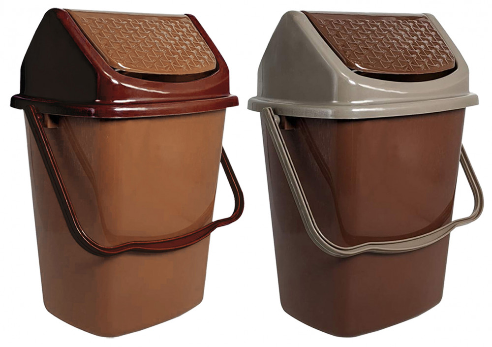 Kuber Industries Delight Plastic Swing  Garbage Waste Dustbin for Home, Office with Handle, 5 Liters (Brown &amp; Light Brown)