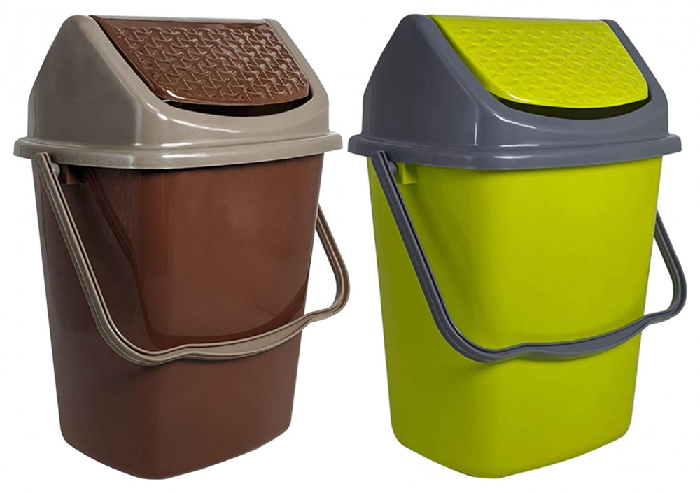 Kuber Industries Delight Plastic Swing  Garbage Waste Dustbin for Home, Office with Handle, 5 Liters (Green &amp; Brown)
