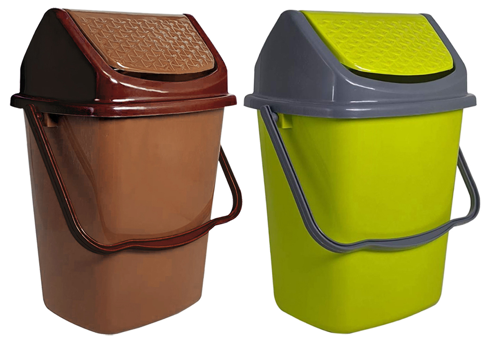 Kuber Industries Delight Plastic Swing  Garbage Waste Dustbin for Home, Office with Handle, 5 Liters (Green & Light Brown)