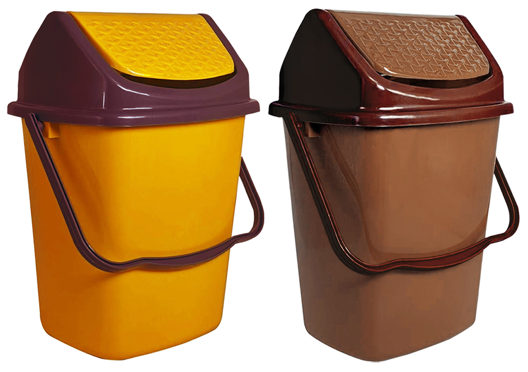 Kuber Industries Delight Plastic Swing  Garbage Waste Dustbin for Home, Office with Handle, 5 Liters (Yellow & Light Brown)
