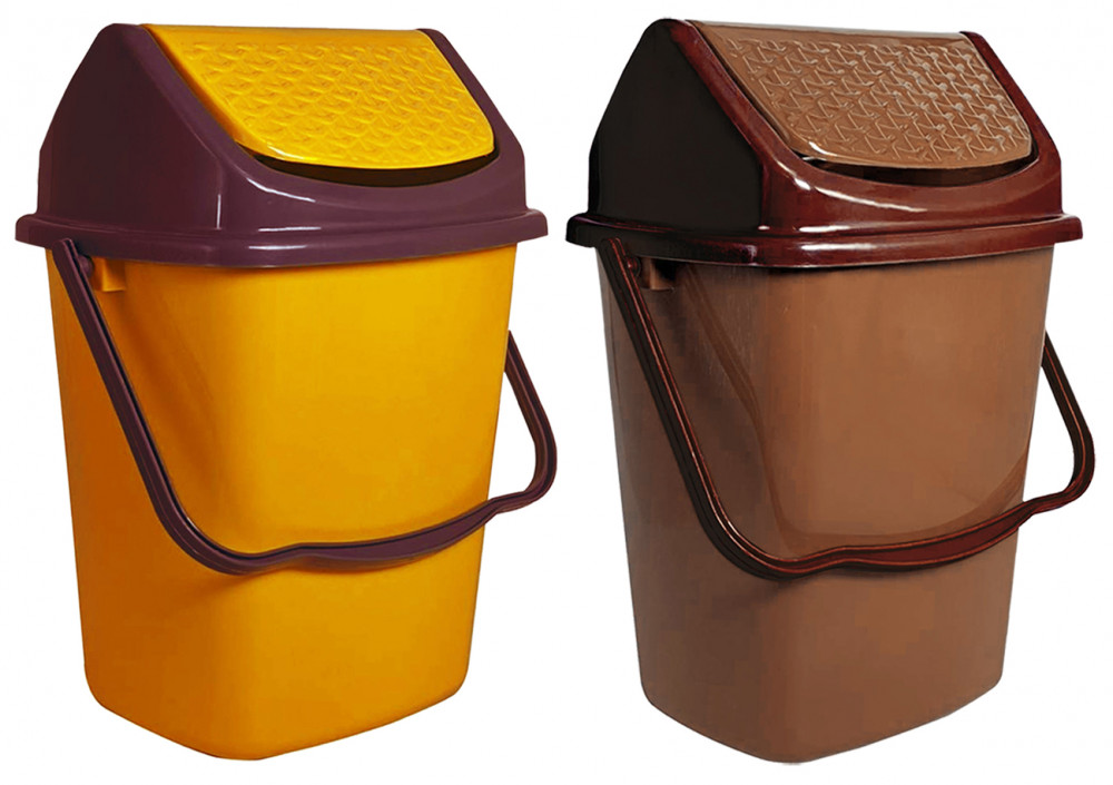 Kuber Industries Delight Plastic Swing  Garbage Waste Dustbin for Home, Office with Handle, 5 Liters (Yellow &amp; Light Brown)