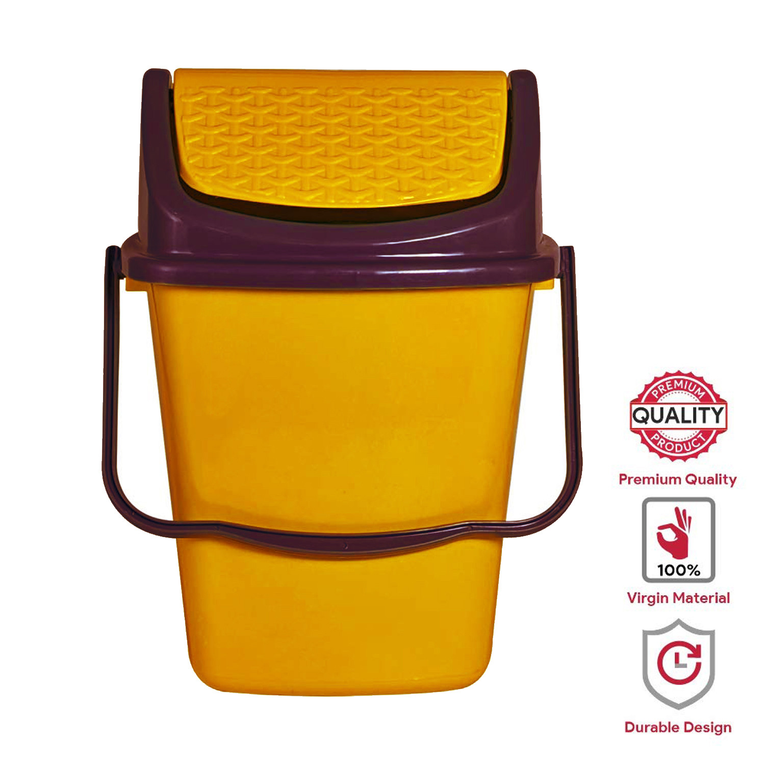 Kuber Industries Delight Plastic Swing  Garbage Waste Dustbin for Home, Office with Handle, 5 Liters (Yellow & Light Brown)