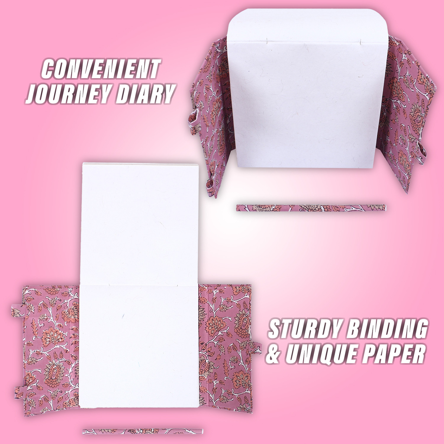 Kuber Industries Diary | Cardboard Travel Notebook | Diary for Journey | Leaf Pen-Diary | Diary for Writing Thoughts & Memories | Relieve Stress | Light Pink