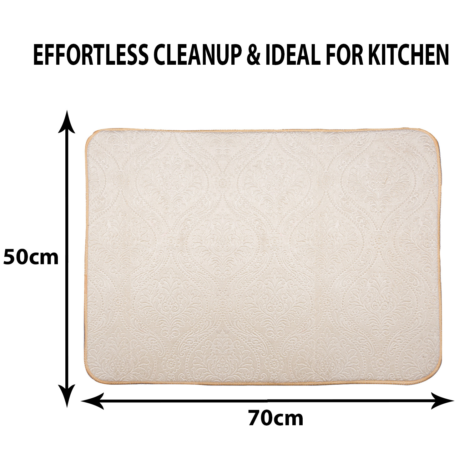 Kuber Industries Dish Dry Mat | Microfiber Drying Mat | Kitchen Drying Mat | Self Dish Dry Mat | Water Absorbent Kitchen Mat | Embossed Dish Dry Mat | 50x70 | Cream