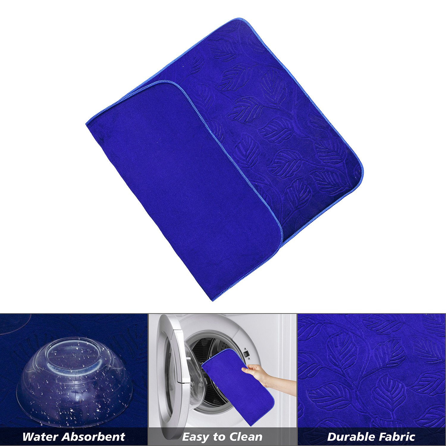 Kuber Industries Dish Dry Mat | Microfiber Self Drying Mat | Kitchen Drying Mat | Water Absorbent Kitchen Mat | Embossed Dish Dry Mat | 50x70 | Pack of 2 | Cream & Blue