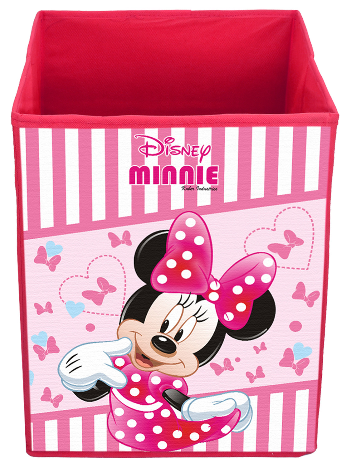 Kuber Industries Disney Cars & Minnie Print Non Woven Fabric Foldable Laundry Organiser With Handles (Set Of 2, Black & Pink)