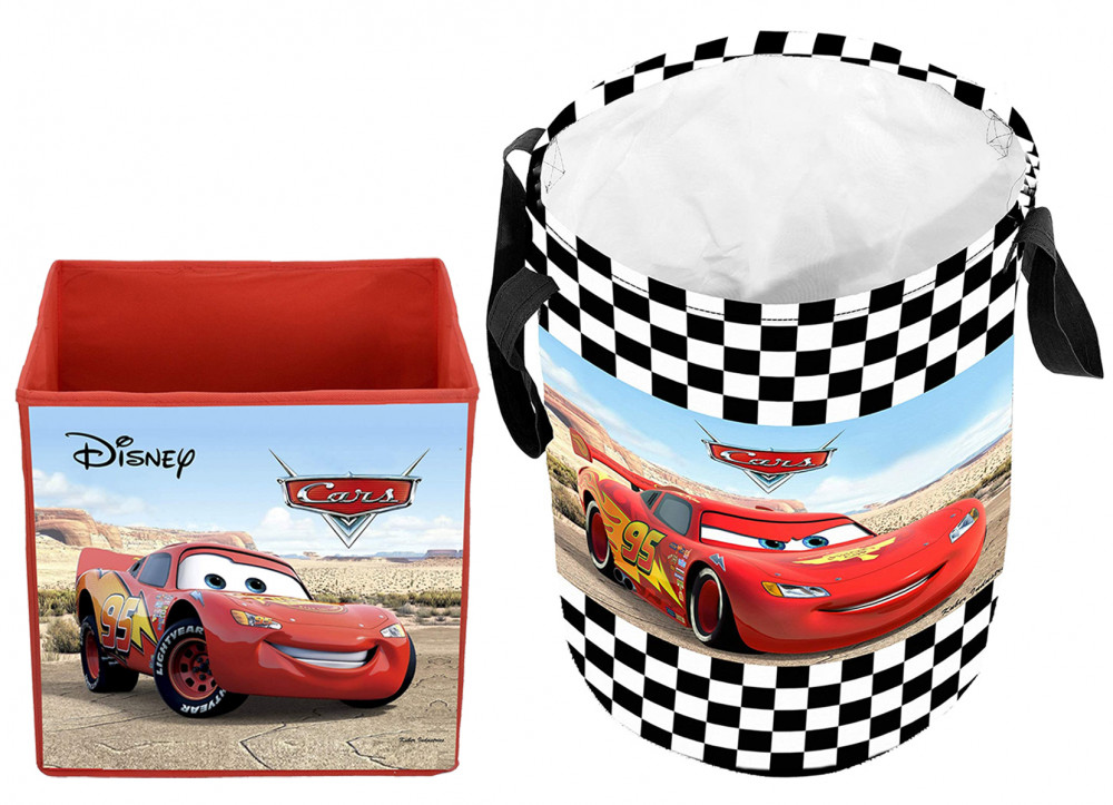 Kuber Industries Disney Cars Print Non Woven Fabric Foldable Large Size Storage Cube Toy And Laundry Bag, Laundry Basket Organizer 45 L (Set Of 2,Red)