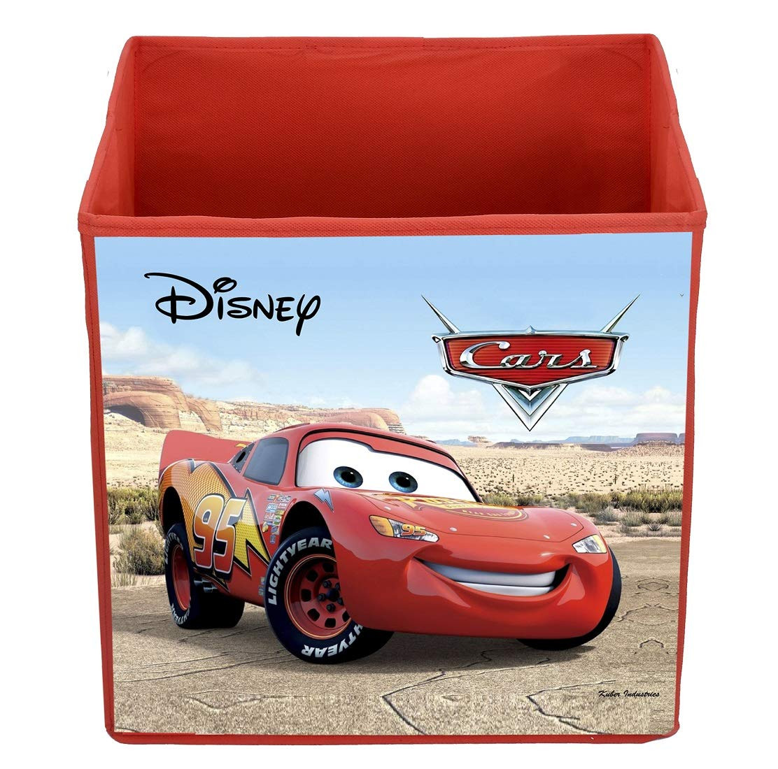 Kuber Industries Disney Cars Print Non Woven Large Size Fabric Foldable Laundry Basket And Small Size Cube Toy,Books,Shoes Storage Box With Handle (Set Of 2, Red)-KUBMRT11893