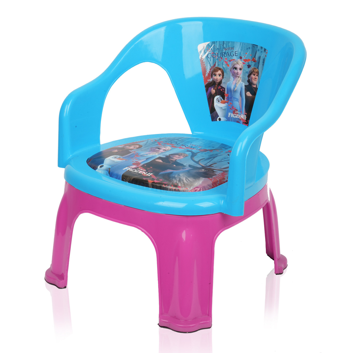 Kuber Industries Disney Frozen-II Kids Chair | Plastic Foldable Kids Chair | Chair for Kidsroom | School Study Stool | Baby Stool | Indoor or Outdoor Stool for Kids | Capacity 30 Kg | Sky Blue & Pink