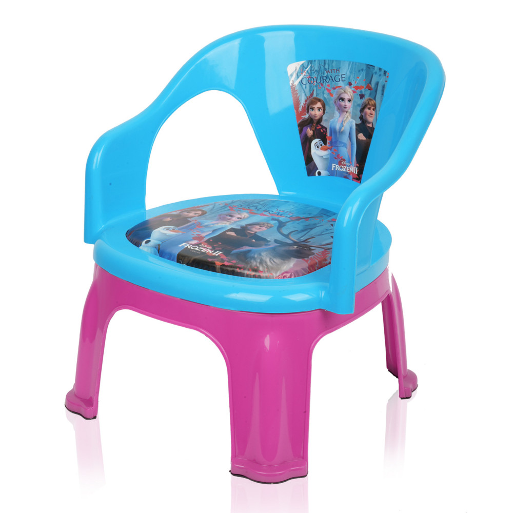 Kuber Industries Disney Frozen-II Kids Chair | Plastic Foldable Kids Chair | Chair for Kidsroom | School Study Stool | Baby Stool | Indoor or Outdoor Stool for Kids | Capacity 30 Kg | Sky Blue &amp; Pink