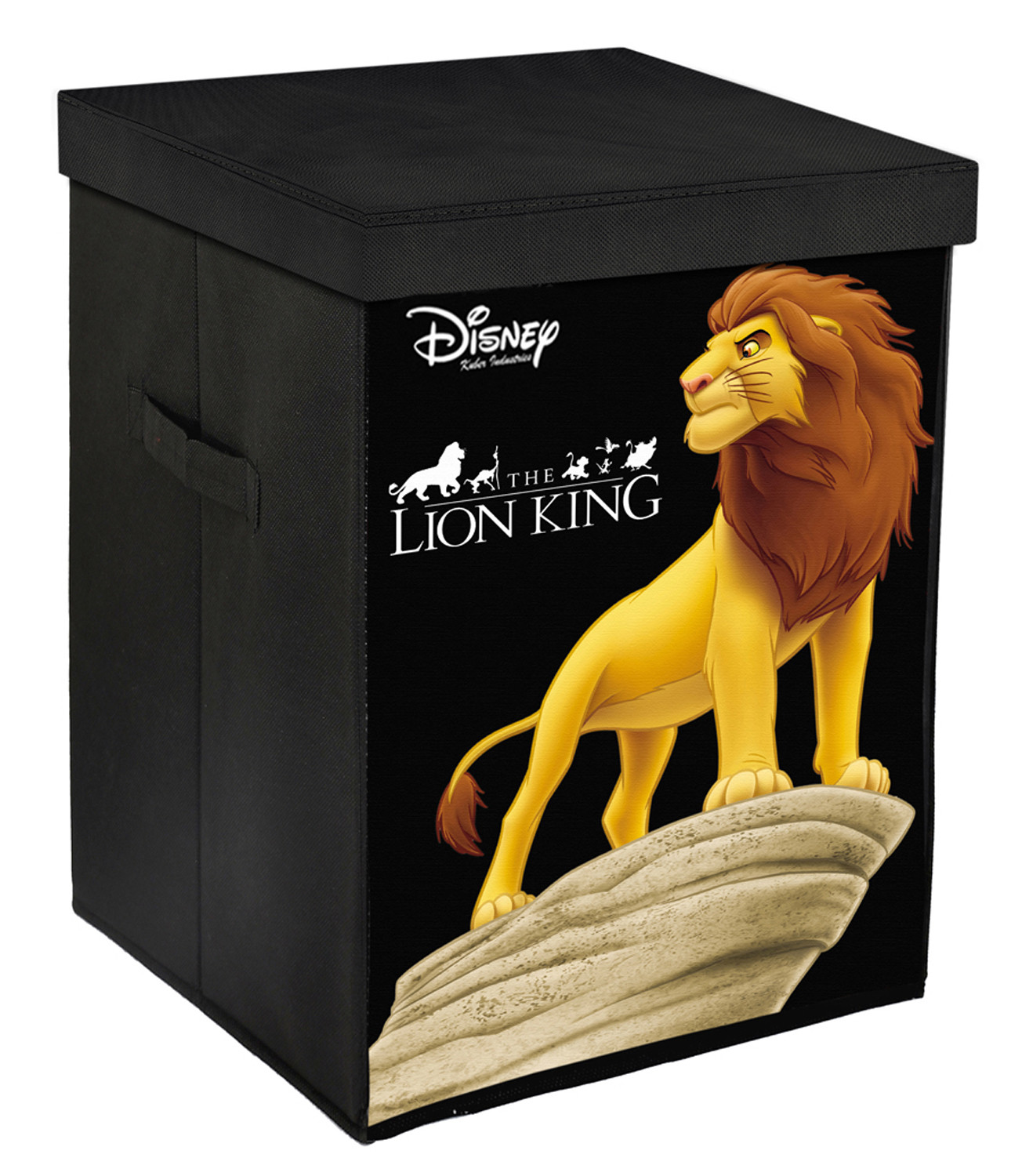 Kuber Industries Disney Lion King & Minnie Print Non Woven Fabric Foldable Laundry Organiser With Lid & Handles (Set Of 2, Black & Pink)