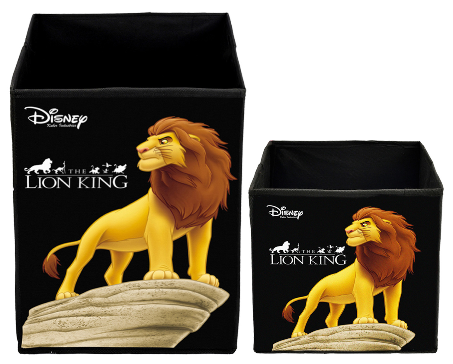 Kuber Industries Disney Lion King Print Non Woven Large Size Fabric Foldable Laundry Basket And Small Size Cube Toy,Books,Shoes Storage Box With Handle (Set Of 2, Black)-KUBMRT11889