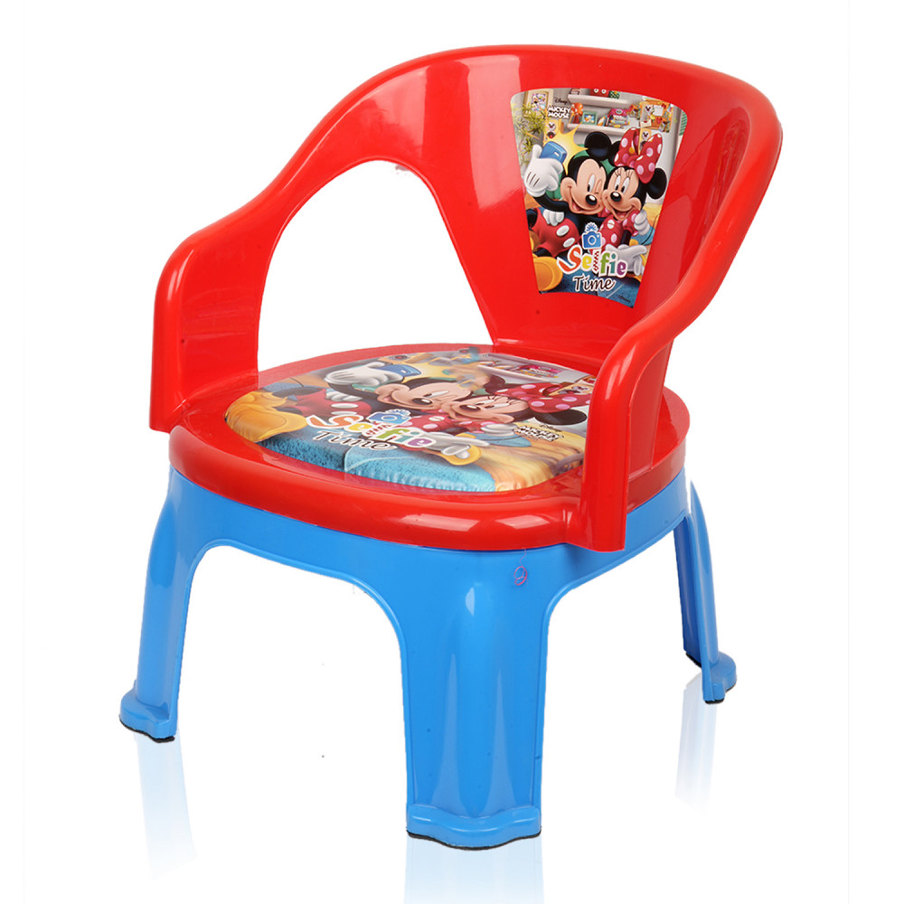 Kuber Industries Disney Mickey Kids Chair | Plastic Foldable Kids Chair | Chair for Kidsroom | School Study Stool | Baby Stool | Indoor or Outdoor Stool for Kids | Capacity 30 Kg | Red &amp; Blue