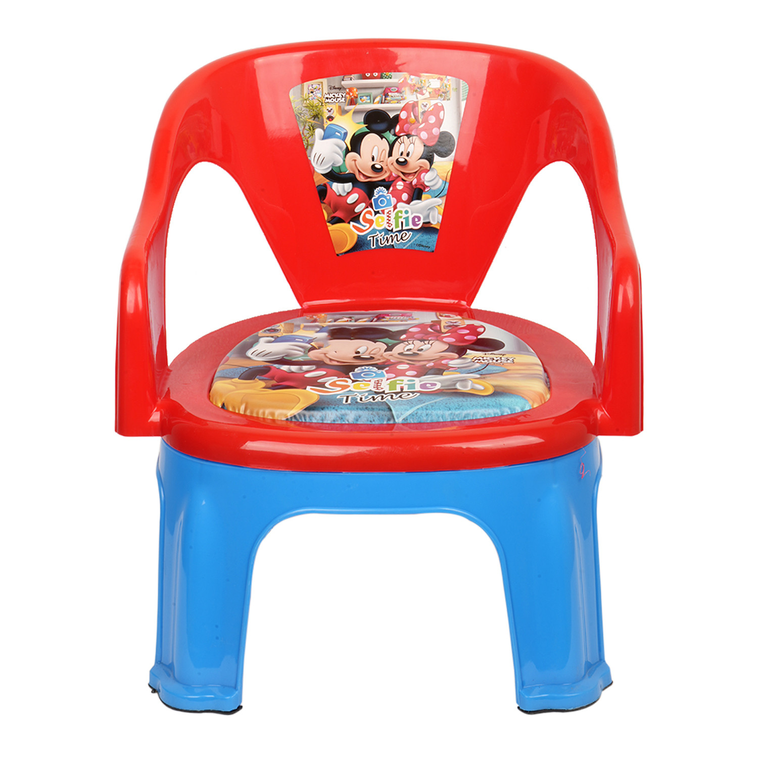 Kuber Industries Disney Mickey Kids Chair | Plastic Foldable Kids Chair | Chair for Kidsroom | School Study Stool | Baby Stool | Indoor or Outdoor Stool for Kids | Capacity 30 Kg | Red & Blue