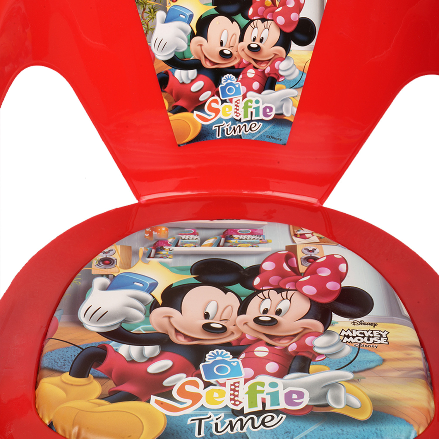 Kuber Industries Disney Mickey Kids Chair | Plastic Foldable Kids Chair | Chair for Kidsroom | School Study Stool | Baby Stool | Indoor or Outdoor Stool for Kids | Capacity 30 Kg | Red & Blue