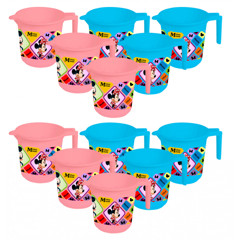 Kuber Industries Disney Mickey Minnie Print 12 Pieces Unbreakable Strong Plastic Bathroom Mug,500 ML (Pink &amp; Blue) -HS_35_KUBMART17657