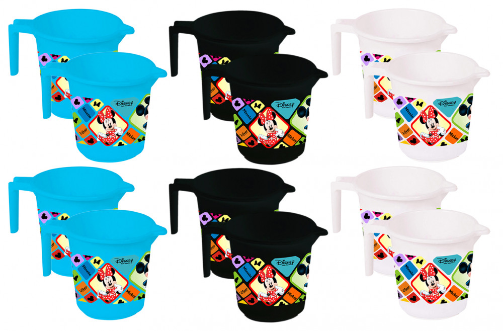 Kuber Industries Disney Mickey Minnie Print 12 Pieces Unbreakable Strong Plastic Bathroom Mug,500 ML (Blue &amp; Black &amp; White) -HS_35_KUBMART17685