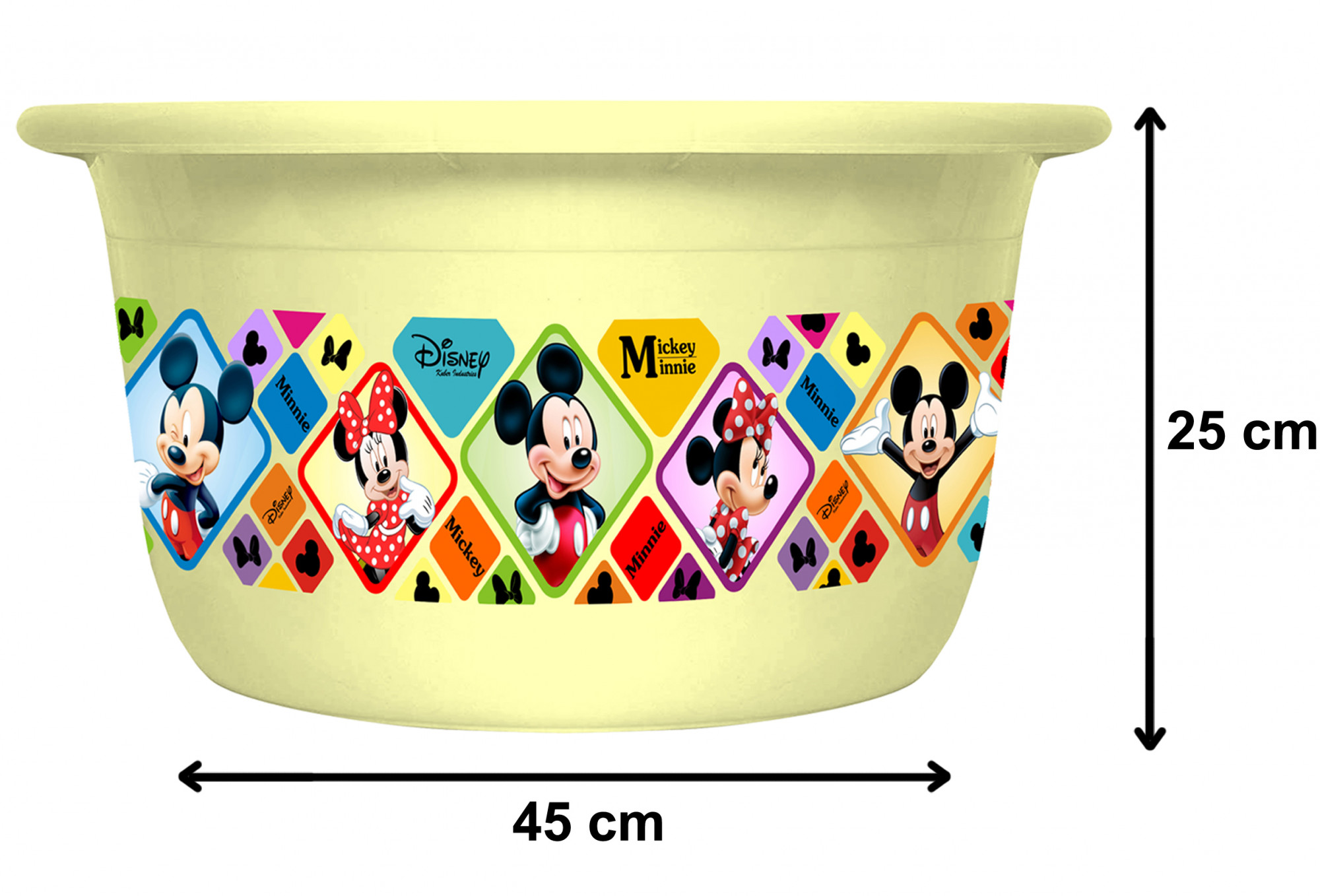 Kuber Industries Disney Mickey Minnie Print 2 Pieces Unbreakable Plastic Multipurpose Bath Tub/Washing Tub 25 Ltr (Cream & Blue) -HS_35_KUBMART17909