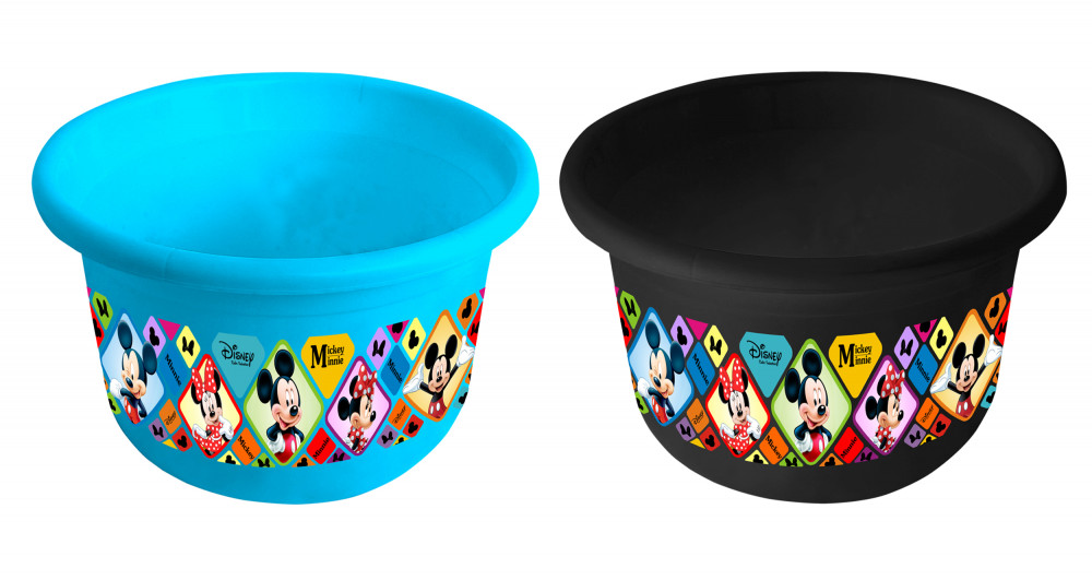 Kuber Industries Disney Mickey Minnie Print 2 Pieces Unbreakable Plastic Multipurpose Bath Tub/Washing Tub 25 Ltr (Blue &amp; Black) -HS_35_KUBMART17915