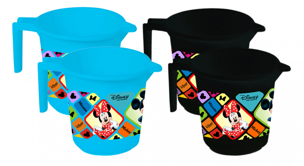 Kuber Industries Disney Mickey Minnie Print 4 Pieces Unbreakable Strong Plastic Bathroom Mug,500 ML (Blue &amp; Black) -HS_35_KUBMART17585