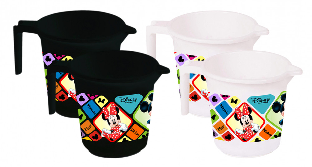 Kuber Industries Disney Mickey Minnie Print 4 Pieces Unbreakable Strong Plastic Bathroom Mug,500 ML (Black &amp; White) -HS_35_KUBMART17589